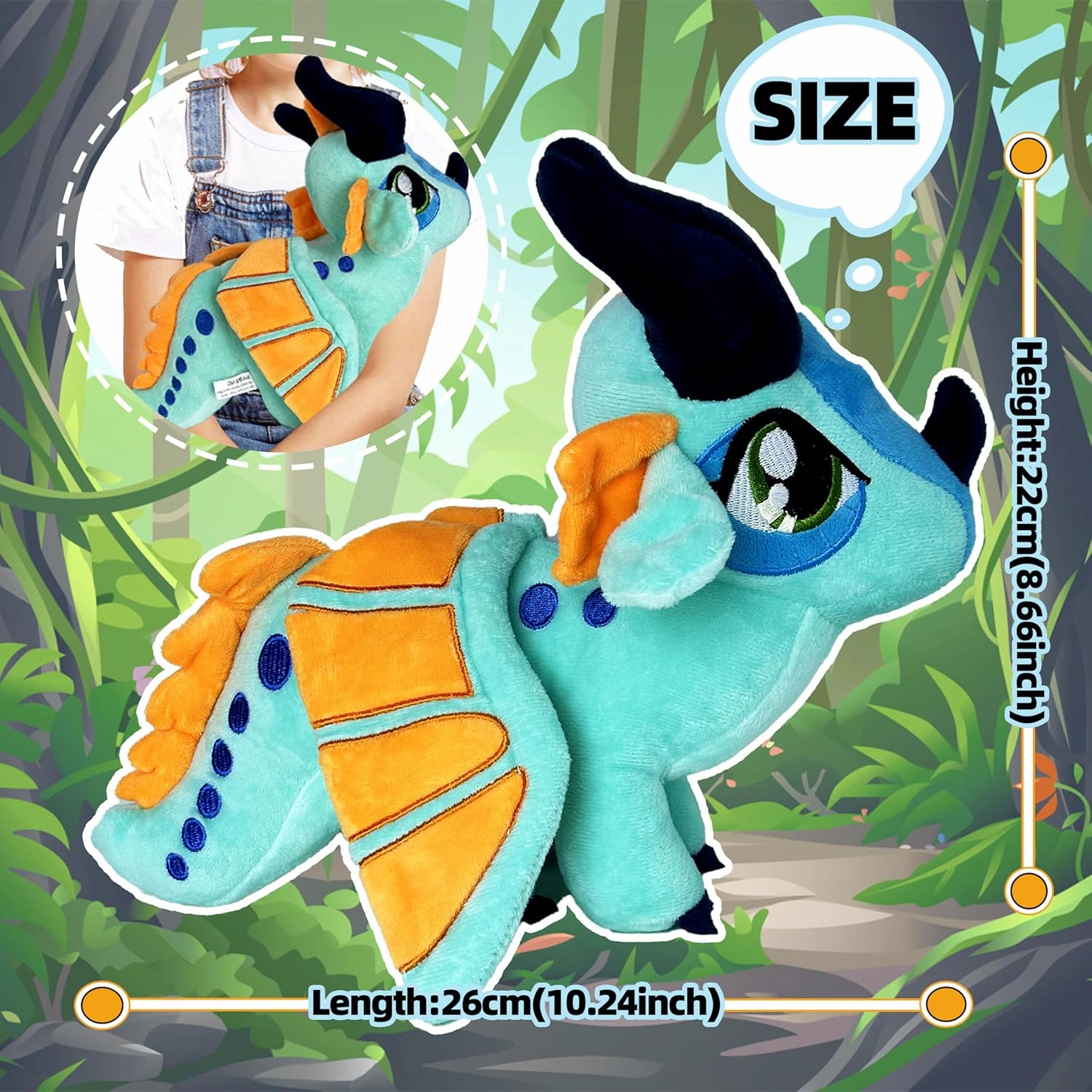 Wings Dragon Plush Toys Stuffed Animal Plushies Cute Figure Merch Present for Kids for Aged 3  (Blue)
