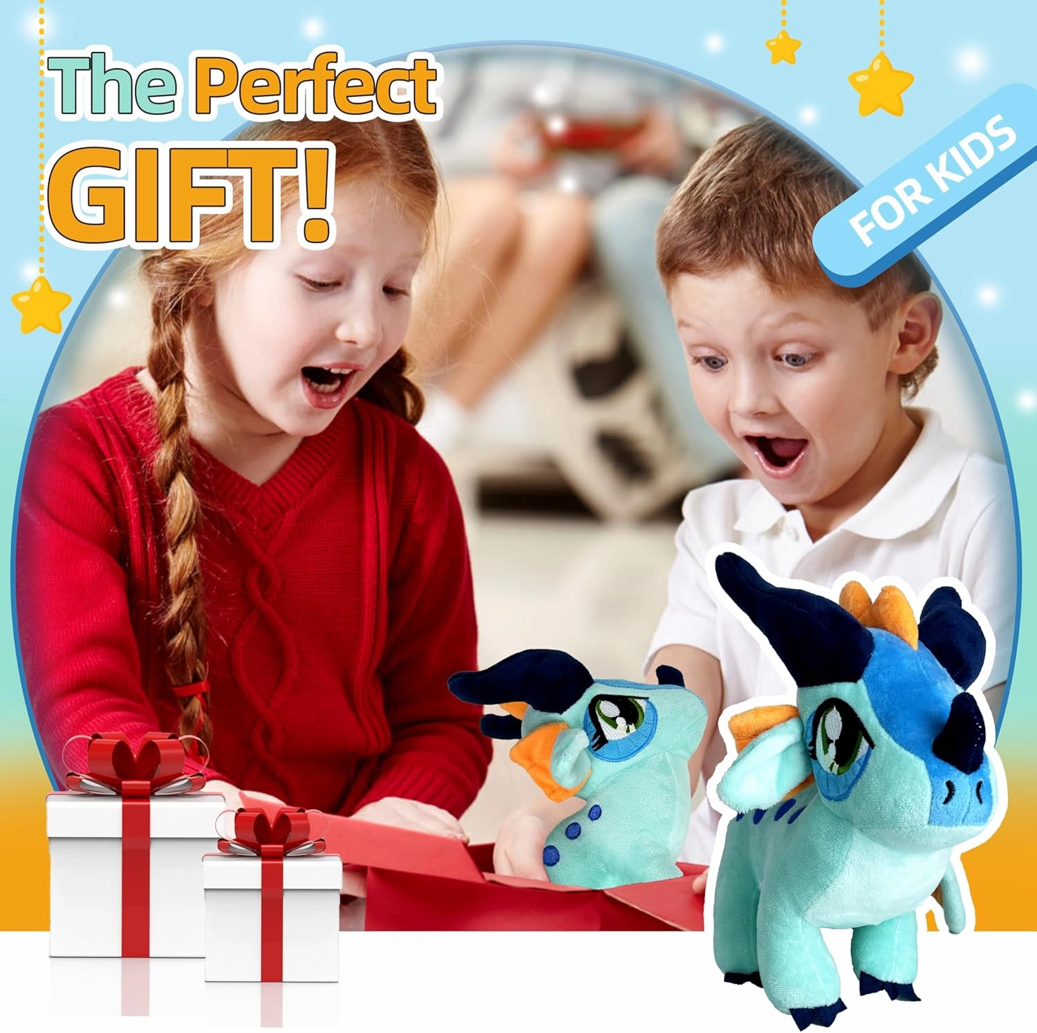Wings Dragon Plush Toys Stuffed Animal Plushies Cute Figure Merch Present for Kids for Aged 3  (Blue)