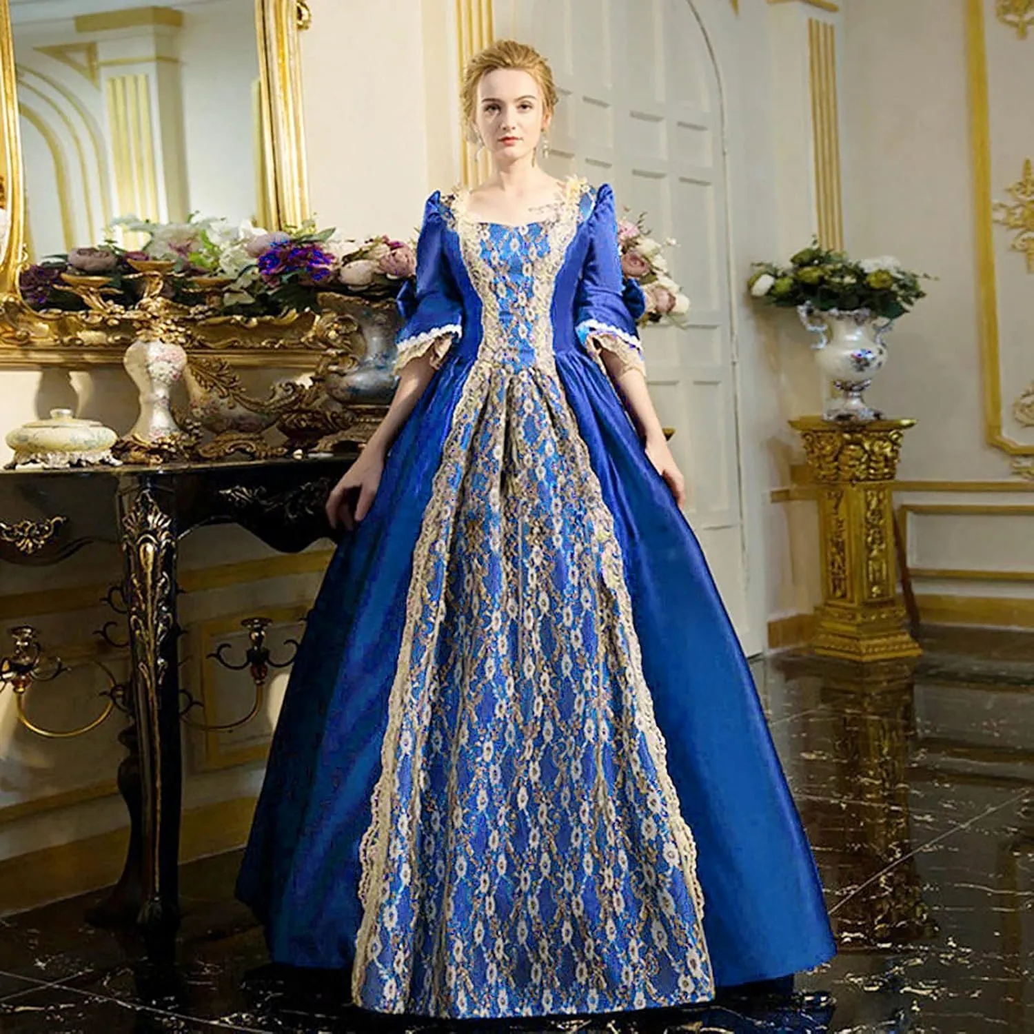 Womens Square Neck Lolita Dress Sweet Swing Princess Dress Lace Ruffle Maxi Dress Court Cosplay Victorian Ball Gowns