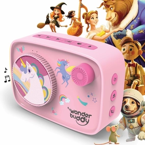 WonderBuddy Kids Story Box Audio Player, 500  Preloaded Stories & Rhymes with Storybook DIY Art Kit, Voice Recorder, Content Upgrade, Bluetooth, Birthday Gift for Girls 3  Years- Unicorn