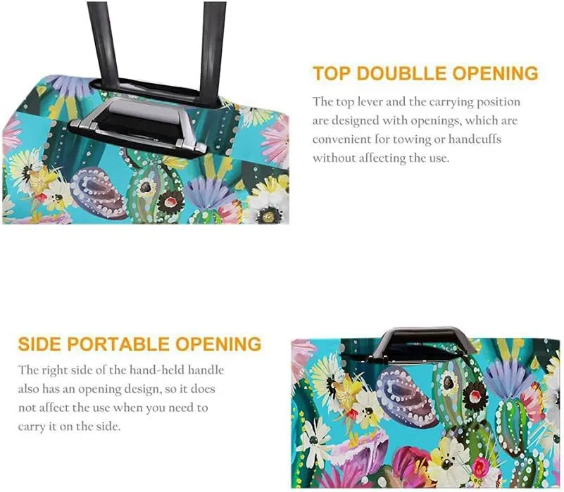 Wondertify Blooming Cactus Travel Suitcase Protector Colorful Cacti Cute Succulents Cactuses Flowers Washable Elastic Luggage Cover With Concealed Zipper Fits 18-21 Inch