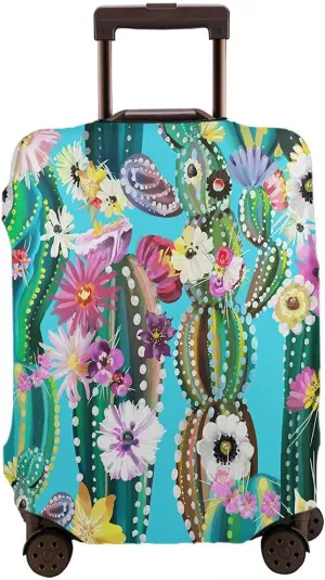 Wondertify Blooming Cactus Travel Suitcase Protector Colorful Cacti Cute Succulents Cactuses Flowers Washable Elastic Luggage Cover With Concealed Zipper Fits 18-21 Inch