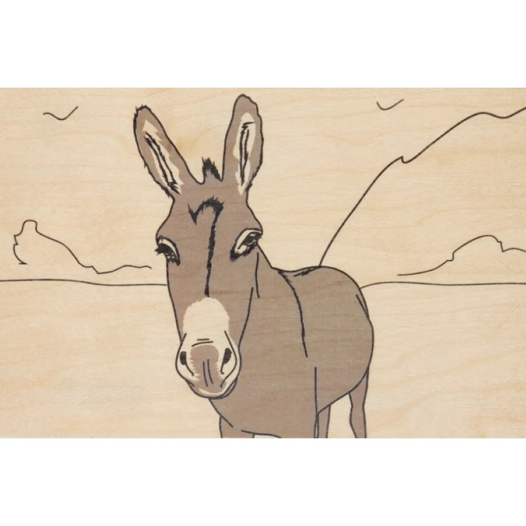 WOOD Kitsch Donkey Wood Postcard