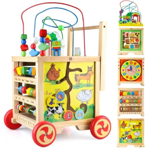 Wooden Activity Cube 6 in 1 Montessori Educational Learning Sensory Toys for 1 Year Old 12-18 Months Boys Girls First Birthday Gifts for Baby Toddler Toys Age 1-2 Bead Maze Shape Sorter Abacus
