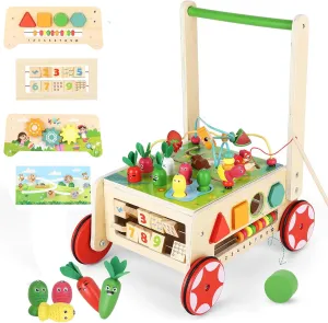 Wooden Activity Cube, Baby Push Walker, Montessori Toys Multipurpose Educational Learning Toy for 1 Year Old Baby Toddler Kid Boys Girls First Birthday Chrismas/X- mas, Thanksgiving Gift