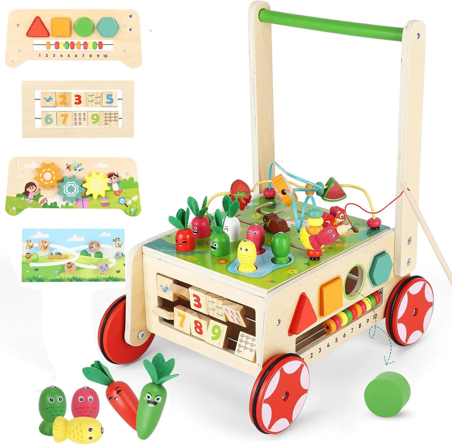Wooden Activity Cube, Baby Push Walker, Montessori Toys Multipurpose Educational Learning Toy for 1 Year Old Baby Toddler Kid Boys Girls First Birthday Chrismas/X- mas, Thanksgiving Gift
