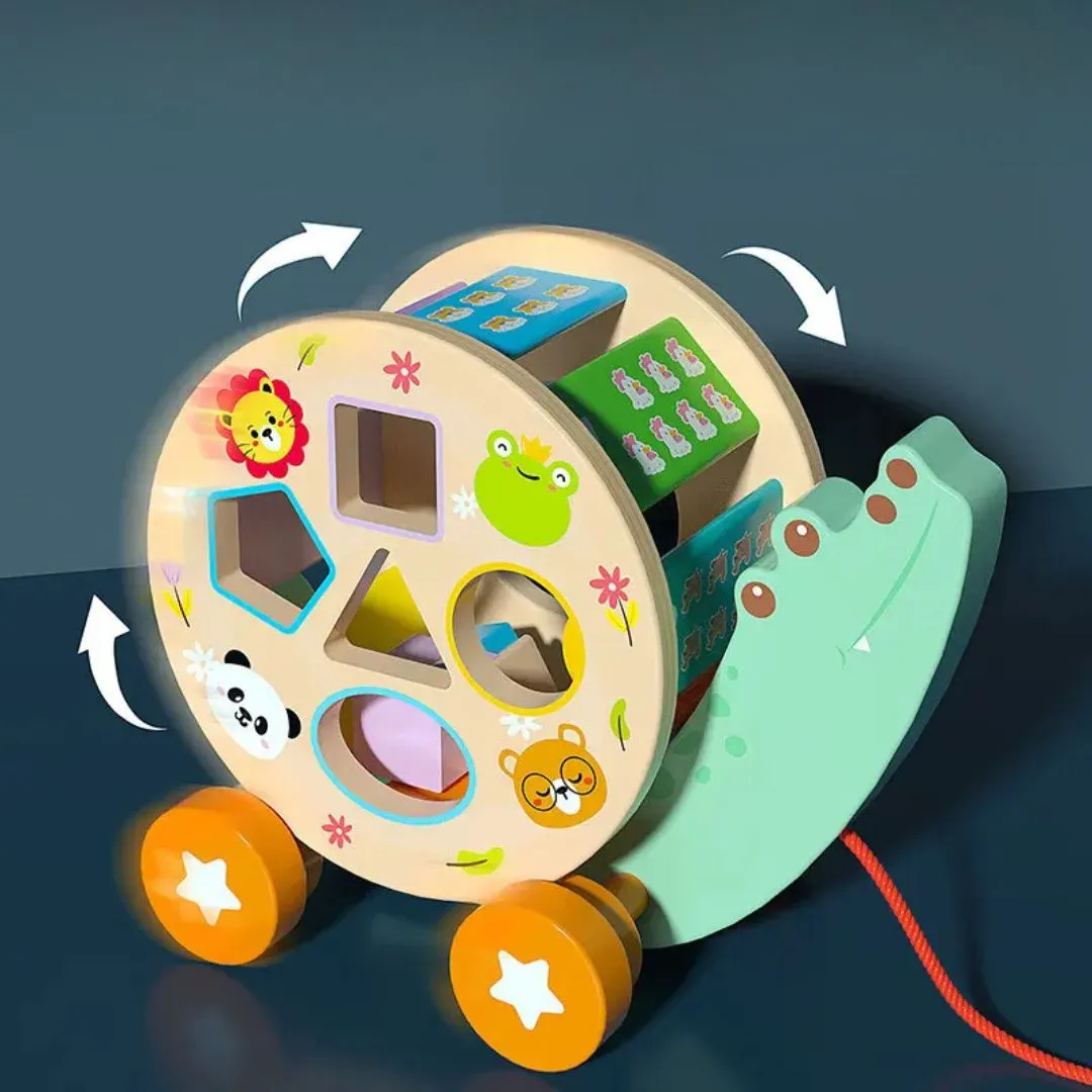 Wooden Alligator Push Toy & Shape Sorter for Toddlers