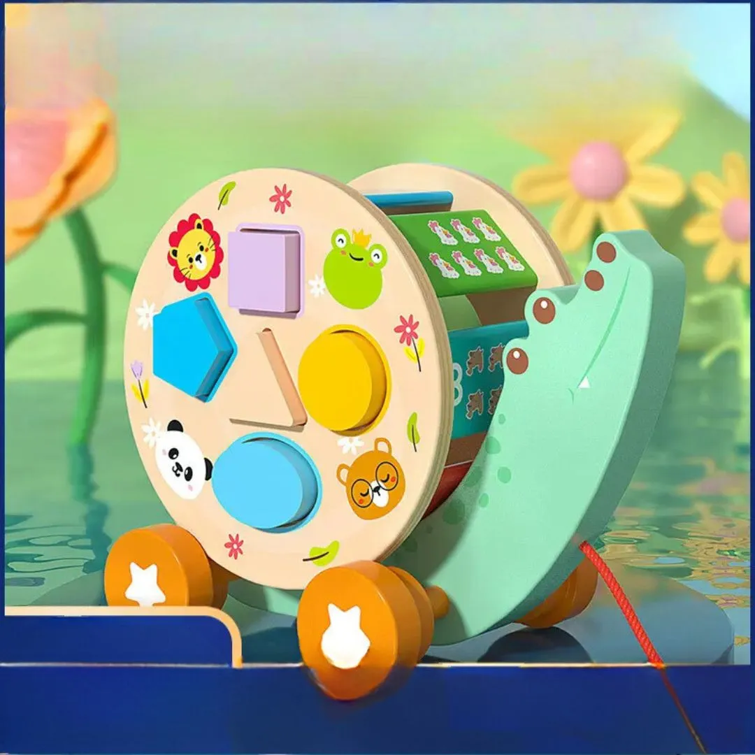Wooden Alligator Push Toy & Shape Sorter for Toddlers
