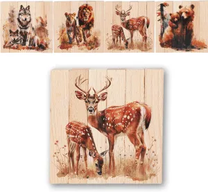 Wooden Animal Chunky Puzzles, 4-in-1 Safari Animal Block Puzzle Jigsaw Montessori Puzzle Toys Educational Interactive Gift for 1 2 Toddlers 3  Years Old (Lion, Reindeer, Bear, Wolf)