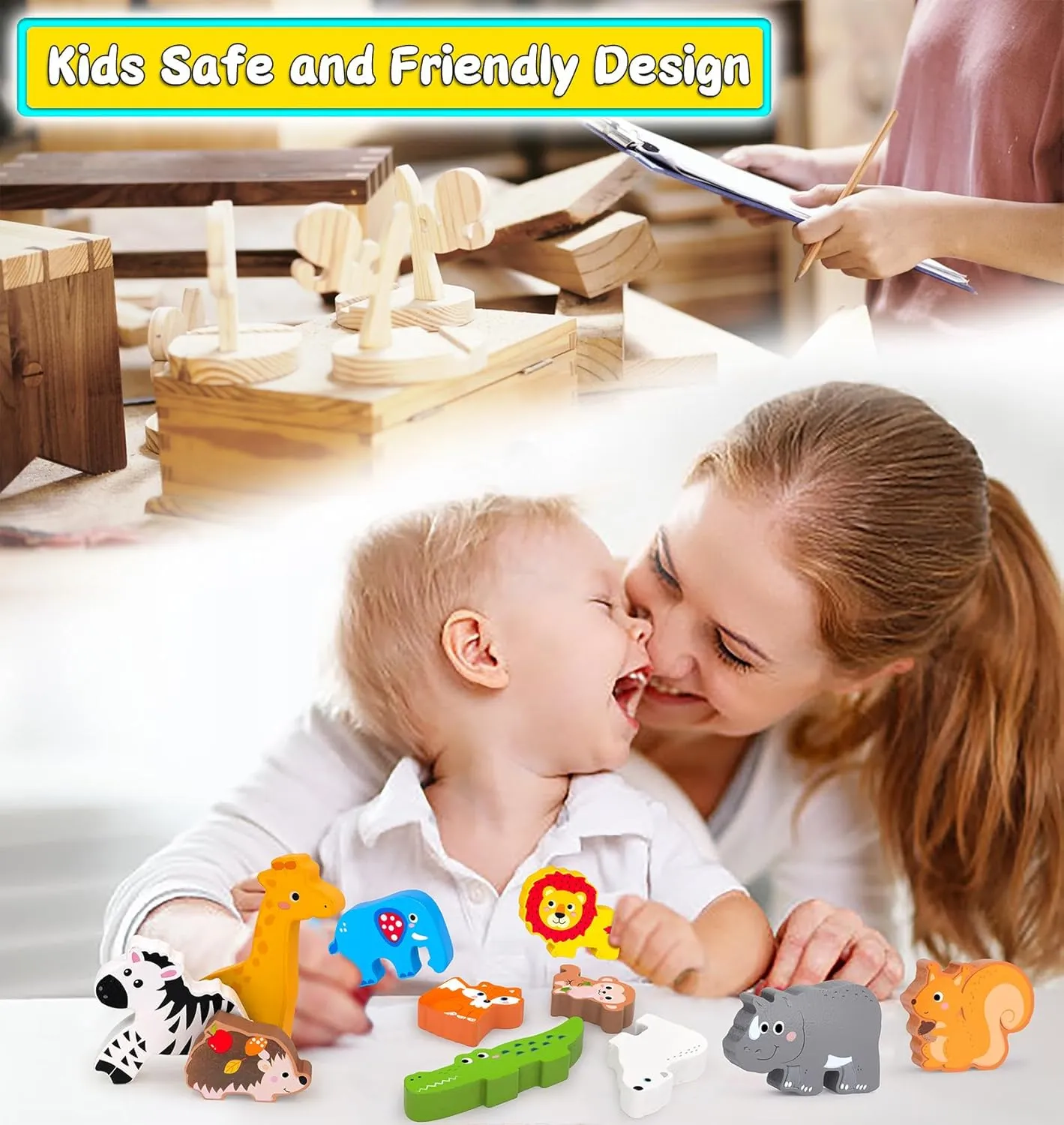 Wooden Animal Puzzles Toys for Toddlers,24 Pcs Farm and Safari Animal Figures,Animal Matching Sorting Stacking Toys for Boys Child Girls,Educational Learning Toys Gift for Kids
