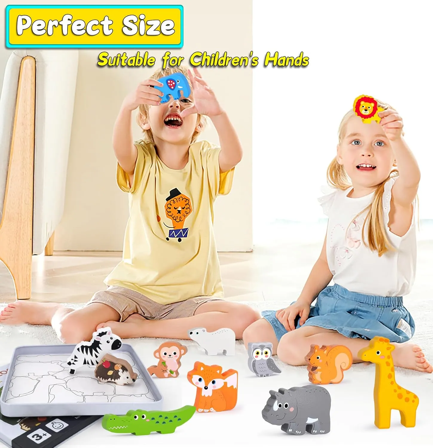 Wooden Animal Puzzles Toys for Toddlers,24 Pcs Farm and Safari Animal Figures,Animal Matching Sorting Stacking Toys for Boys Child Girls,Educational Learning Toys Gift for Kids