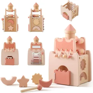 Wooden Baby Activity Cube for Toddlers 1 Year Old,5 in 1 Shape Sorter Abacus Beads Montessori Toys for Baby Girl 6 Months , Early Educational Learning Toy for Girls 1 Year Up