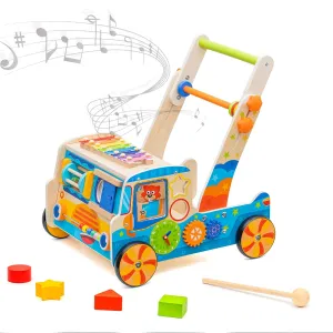 Wooden Baby Walker,Montessori Walking Toy,Baby Push Walker with Shape Sorter,Adjustable Speed Baby Walker for Boys and Girls,Learning Walking Toys for Kids Development