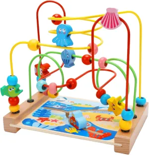 Wooden Bead Maze Toys Wooden Colorful Roller Coaster Math Early Shape, Developmental for New Year Gift for Kids Boy Girl Gift, sea