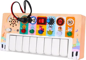Wooden Cartoon Animal Calling Piano Toy - Multi-Functional Sensory Small Toys Light Music Easy to Carry for 1 Year Old Boys Girls Birthday Gift 18 Months Old and 2 Year Olds Educational Learning Toys