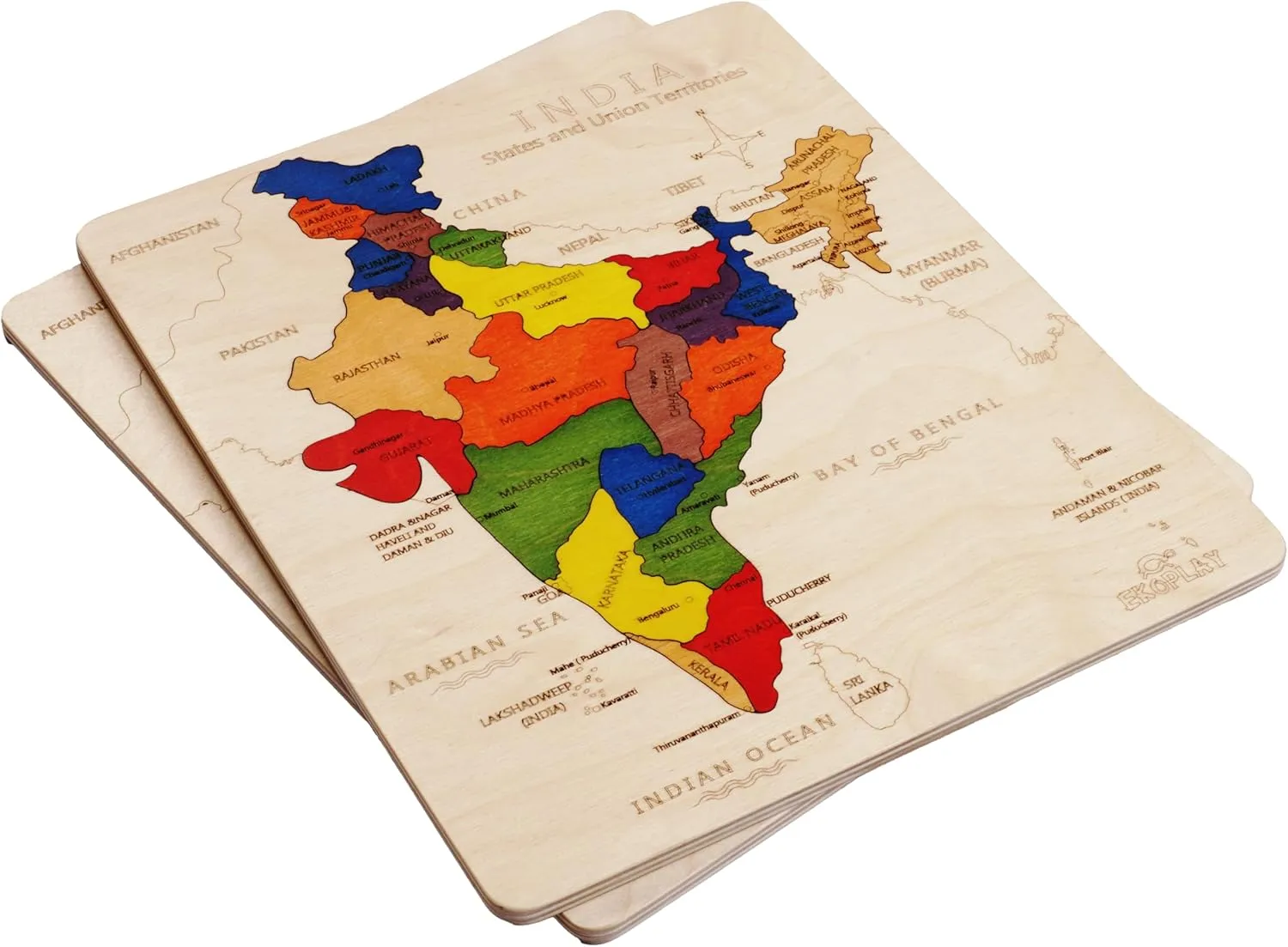 Wooden India Map Jigsaw Puzzle for Kids, 22 Pieces, Learning & Educational Toy Gift for Ages 3 