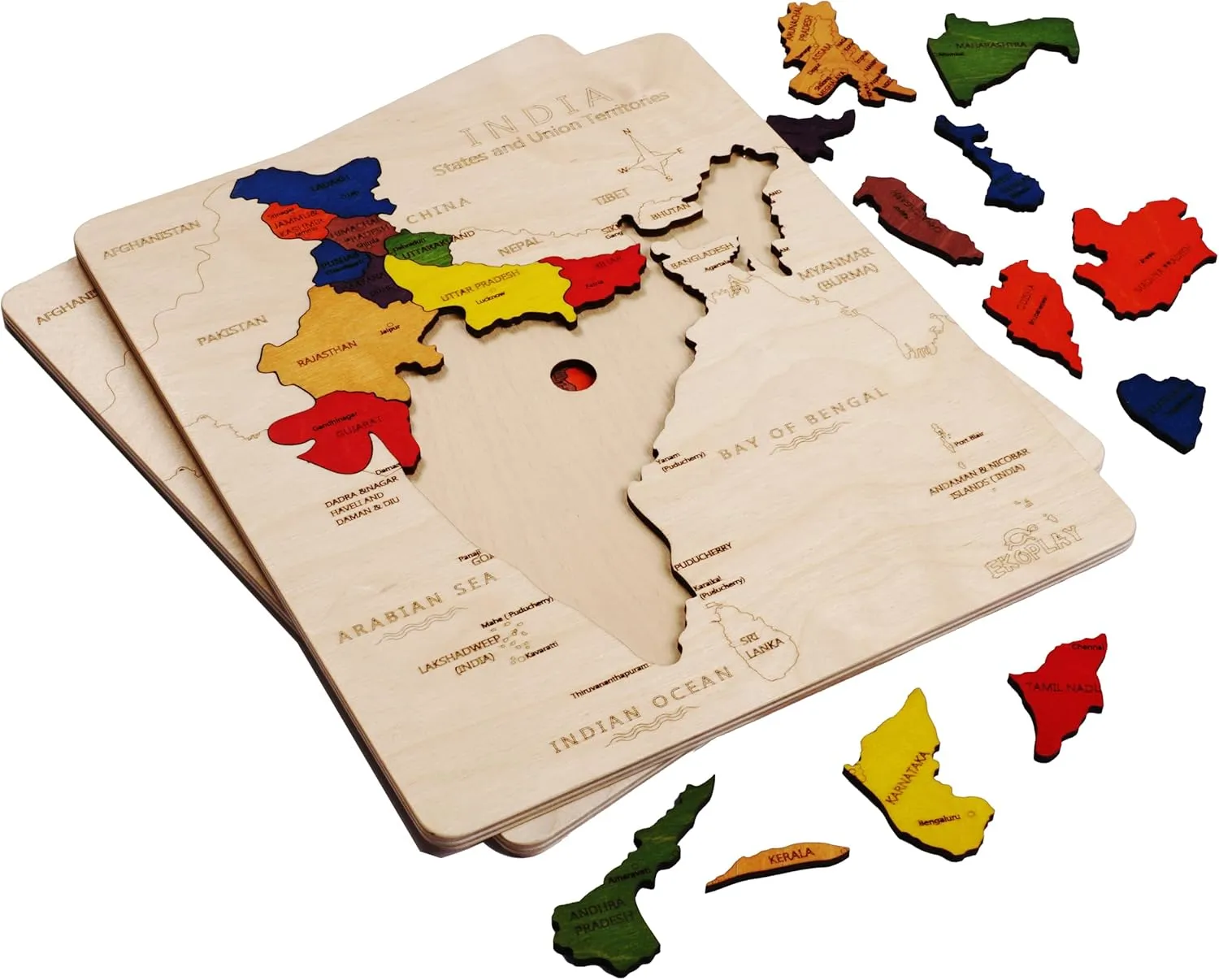 Wooden India Map Jigsaw Puzzle for Kids, 22 Pieces, Learning & Educational Toy Gift for Ages 3 