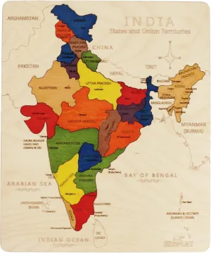 Wooden India Map Jigsaw Puzzle for Kids, 22 Pieces, Learning & Educational Toy Gift for Ages 3 