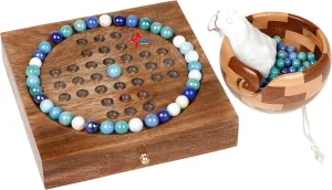 Wooden Solitaire Box with Marbles and Drawer – Handcrafted Classic Puzzle Game with Storage, Premium Wooden Board for Adults & Kids, or Home Decor(Natural Assorted Marbles)