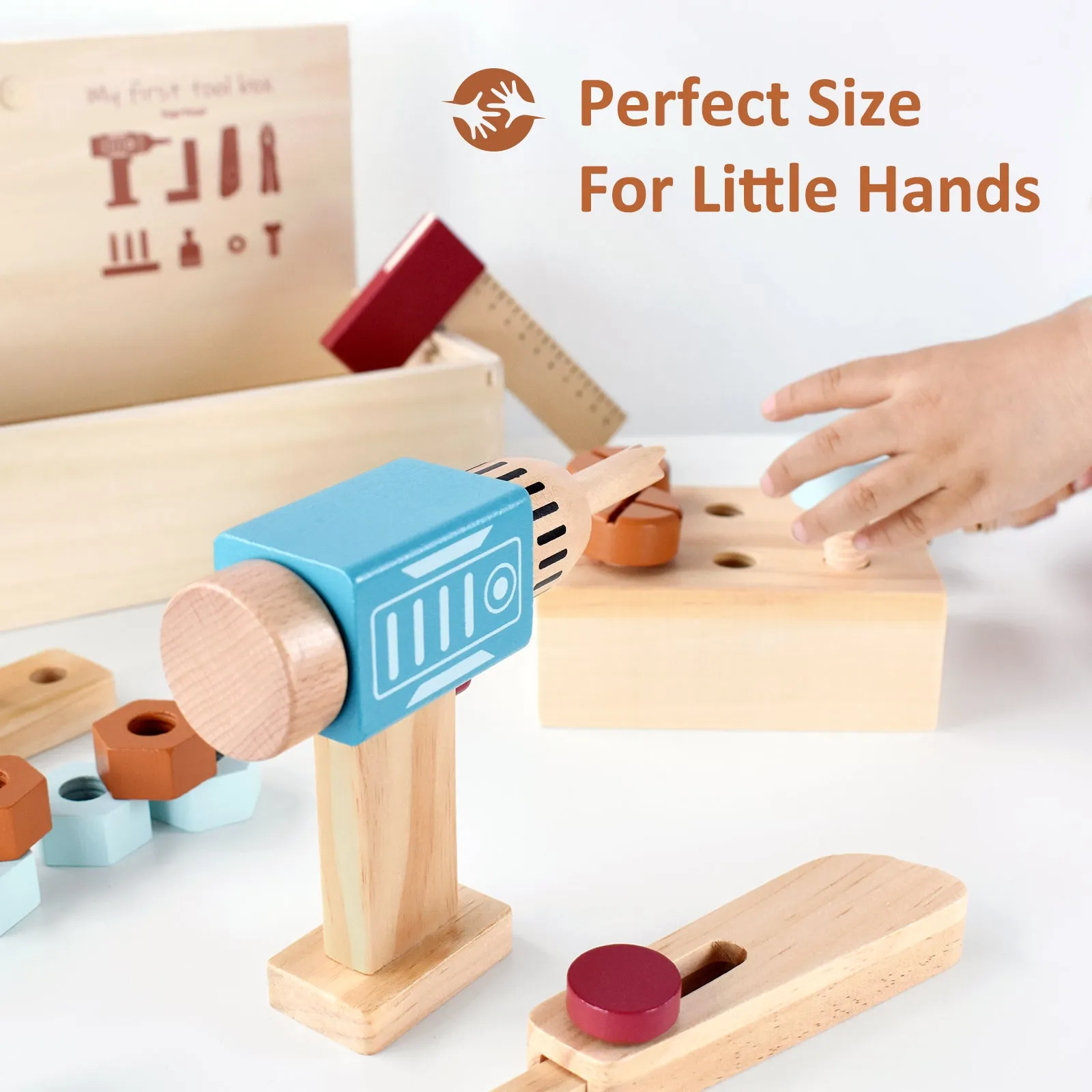 Wooden Toy Tool Box with Toy Drill