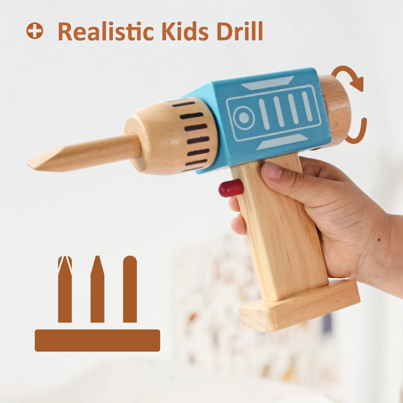 Wooden Toy Tool Box with Toy Drill
