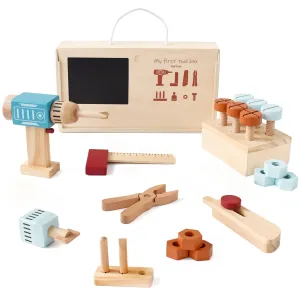 Wooden Toy Tool Box with Toy Drill