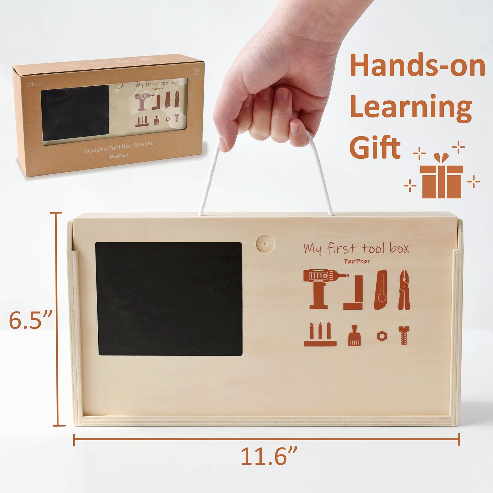 Wooden Toy Tool Box with Toy Drill
