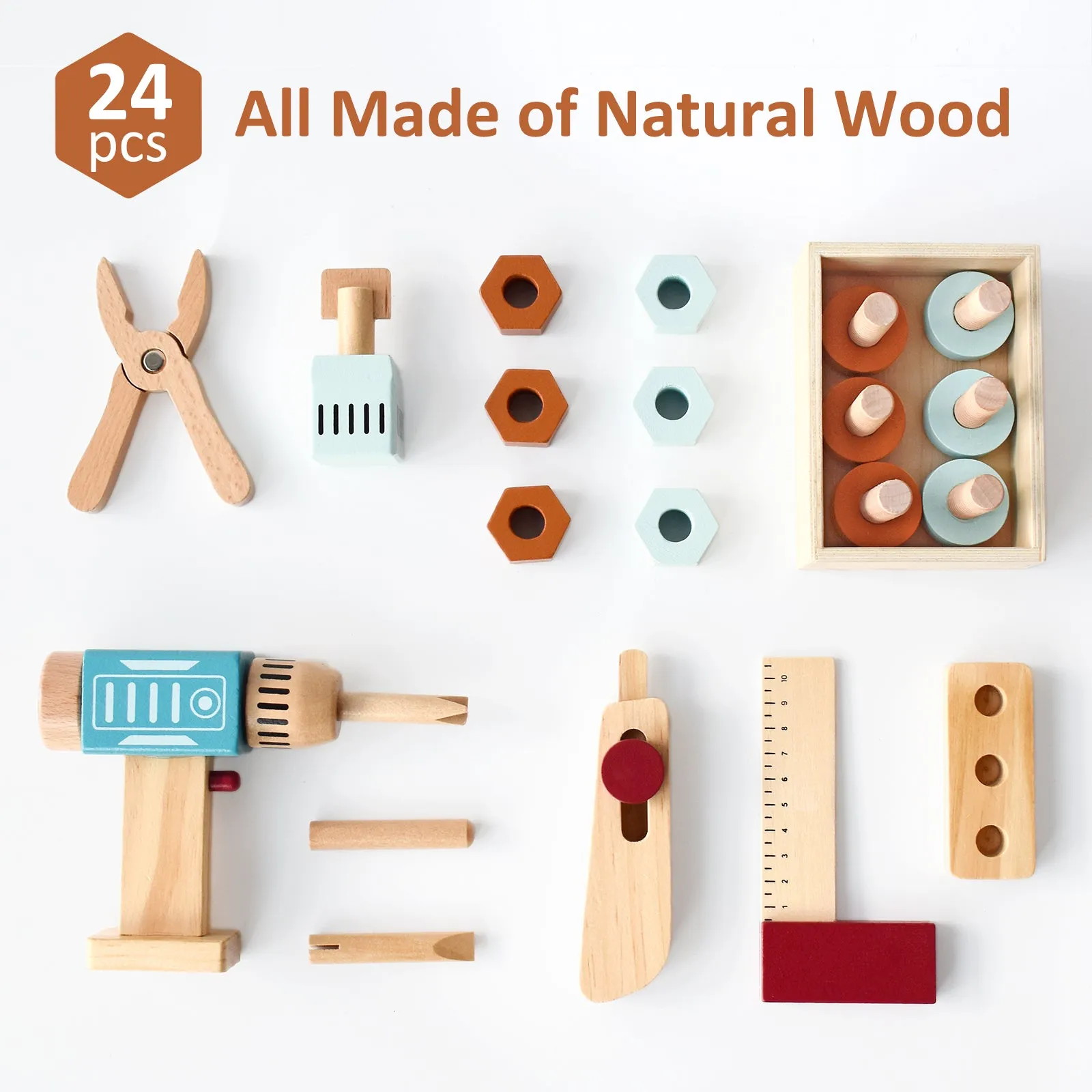 Wooden Toy Tool Box with Toy Drill