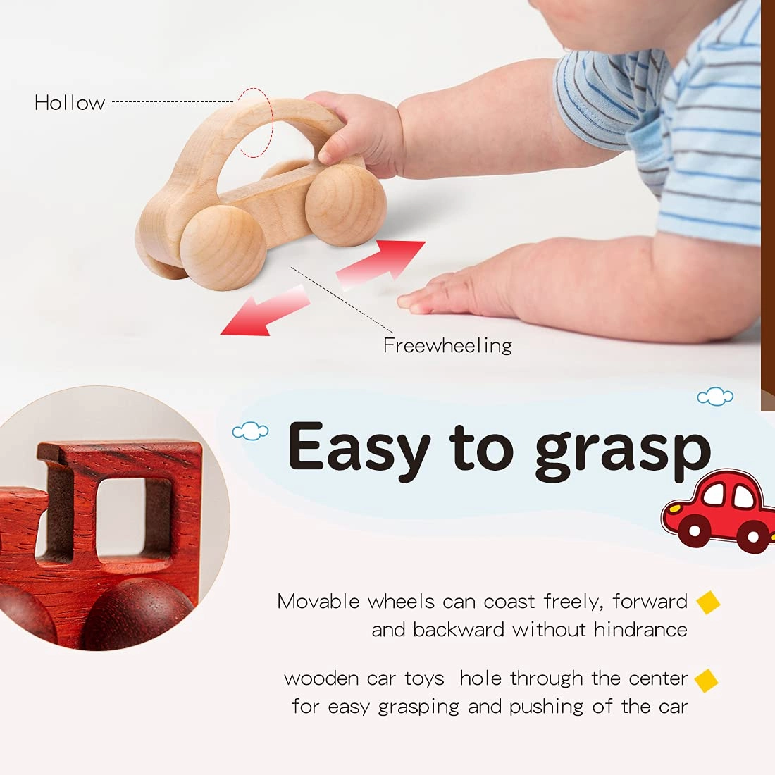 Wooden Rattle Toy Baby Wooden Car Baby Toddler Toy Preschool Education Car Toy 3PCS Newborn Gift