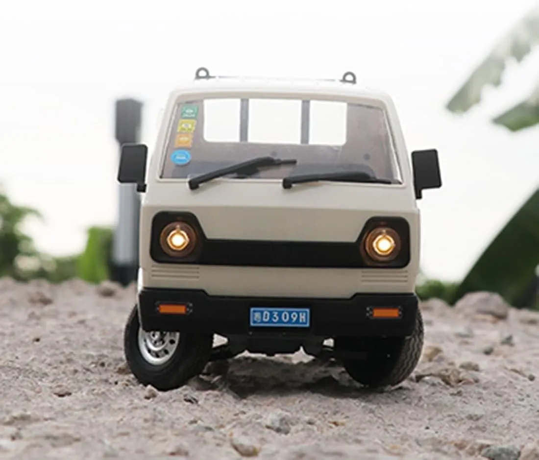 WPL D12 1/16 RC Truck for Adult, 2.4GHz Mini Truck Remote Control Drift Pickup Off Road Vehicle, 130 Motor Rear Drive 20KM/H Cargo Car with Led Light - 2 Battery