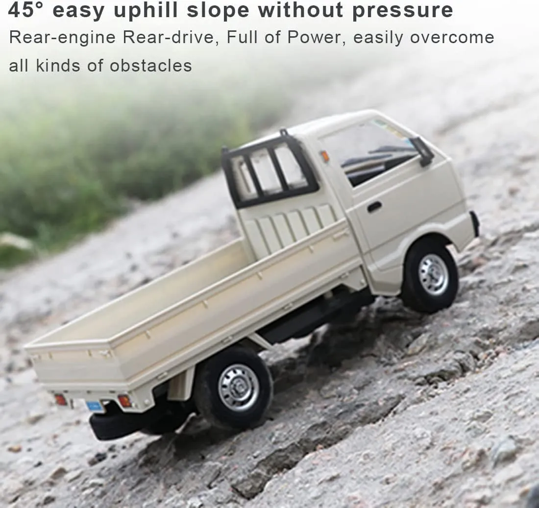 WPL D12 1/16 RC Truck for Adult, 2.4GHz Mini Truck Remote Control Drift Pickup Off Road Vehicle, 130 Motor Rear Drive 20KM/H Cargo Car with Led Light - 2 Battery