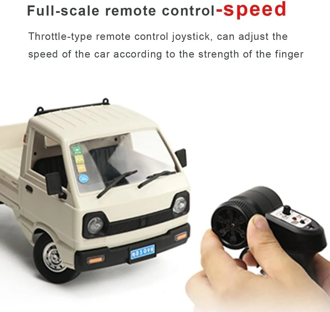 WPL D12 1/16 RC Truck for Adult, 2.4GHz Mini Truck Remote Control Drift Pickup Off Road Vehicle, 130 Motor Rear Drive 20KM/H Cargo Car with Led Light - 2 Battery