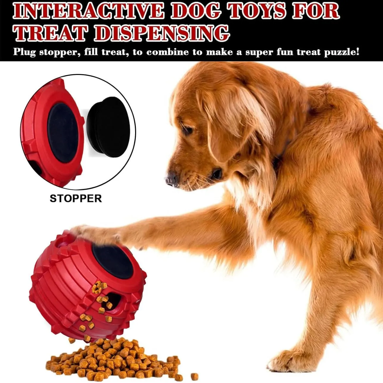 XHX Dog Toy, Durable Large Dog Toys, Fillable Rubber Dog Toys, Interactive Dog Puzzle Play Toy with Stopper (red, Small)