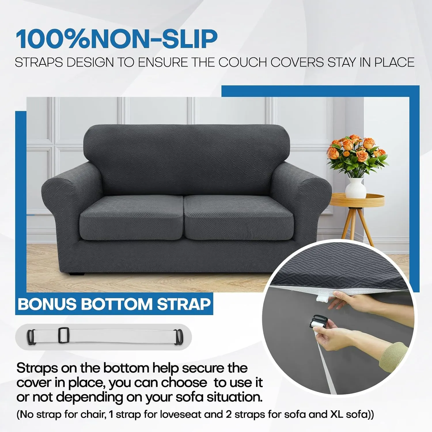 XINEAGE 2025 New 4 Pieces Couch Covers for 3 Cushion Couch Super Stretch Thick Soft Sofa Cover Anti Slip Sofa Slipcover Dogs Cats Furniture Protector (Dark Gray, 71"-91")