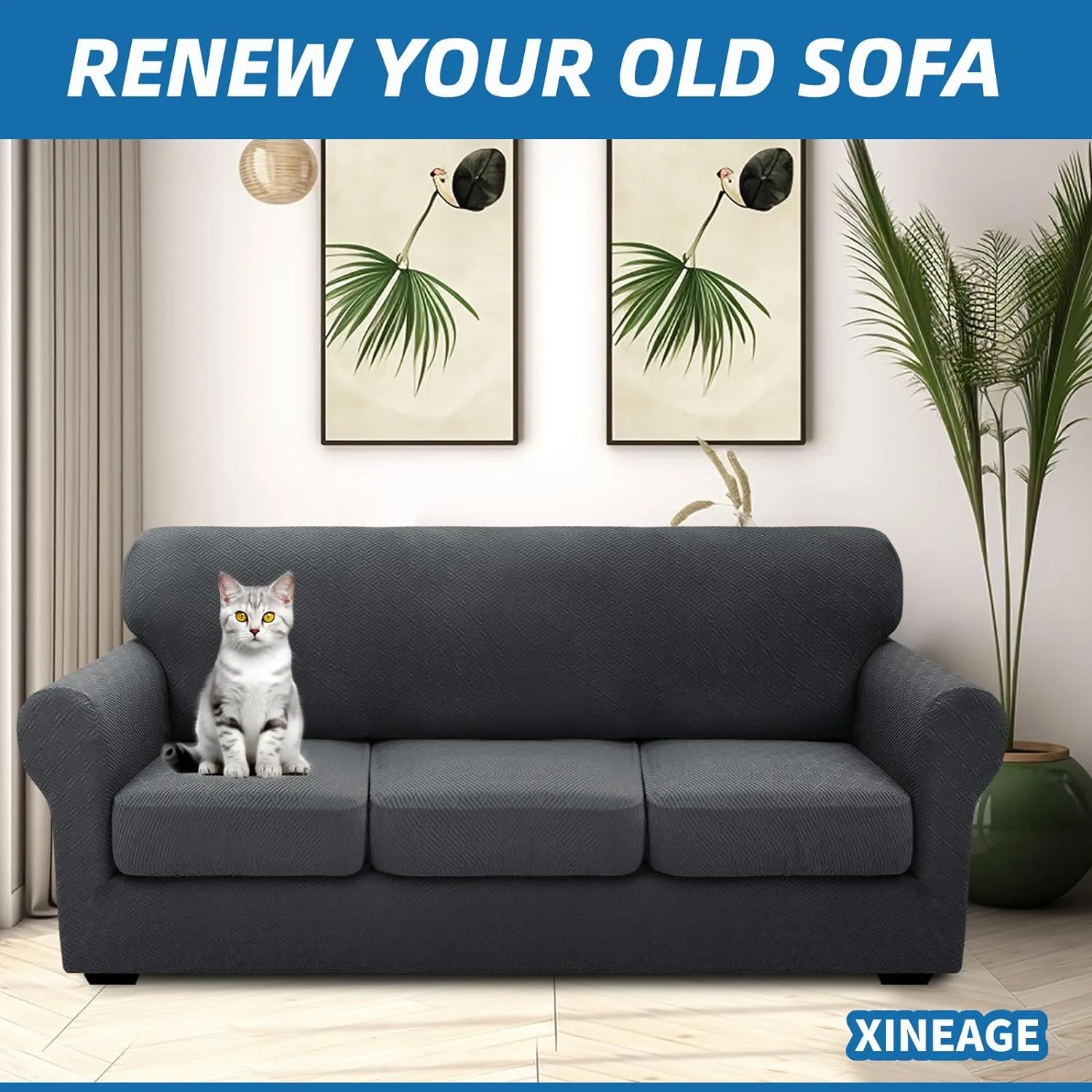 XINEAGE 2025 New 4 Pieces Couch Covers for 3 Cushion Couch Super Stretch Thick Soft Sofa Cover Anti Slip Sofa Slipcover Dogs Cats Furniture Protector (Dark Gray, 71"-91")
