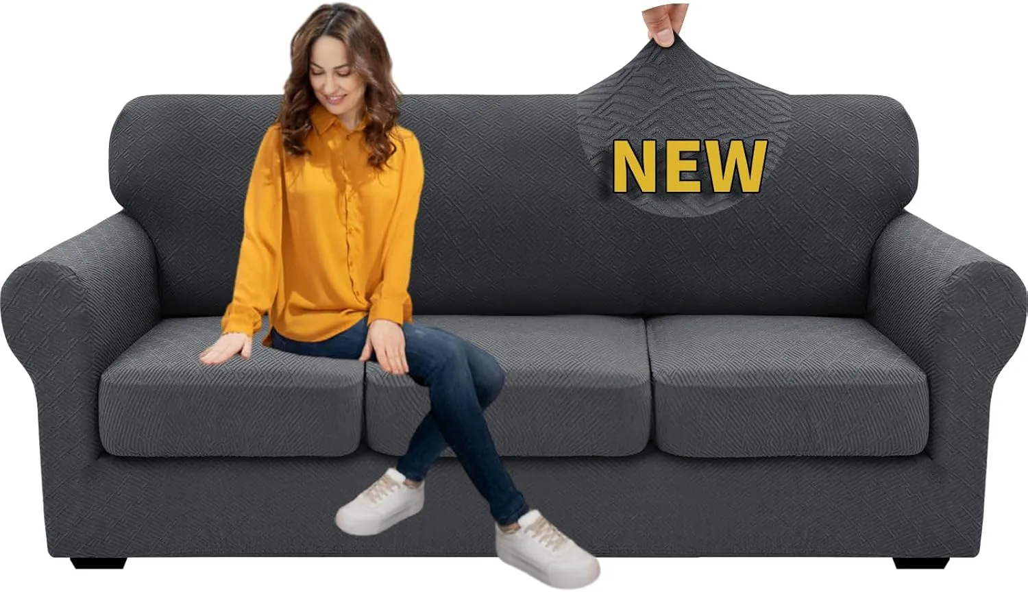 XINEAGE 2025 New 4 Pieces Couch Covers for 3 Cushion Couch Super Stretch Thick Soft Sofa Cover Anti Slip Sofa Slipcover Dogs Cats Furniture Protector (Dark Gray, 71"-91")