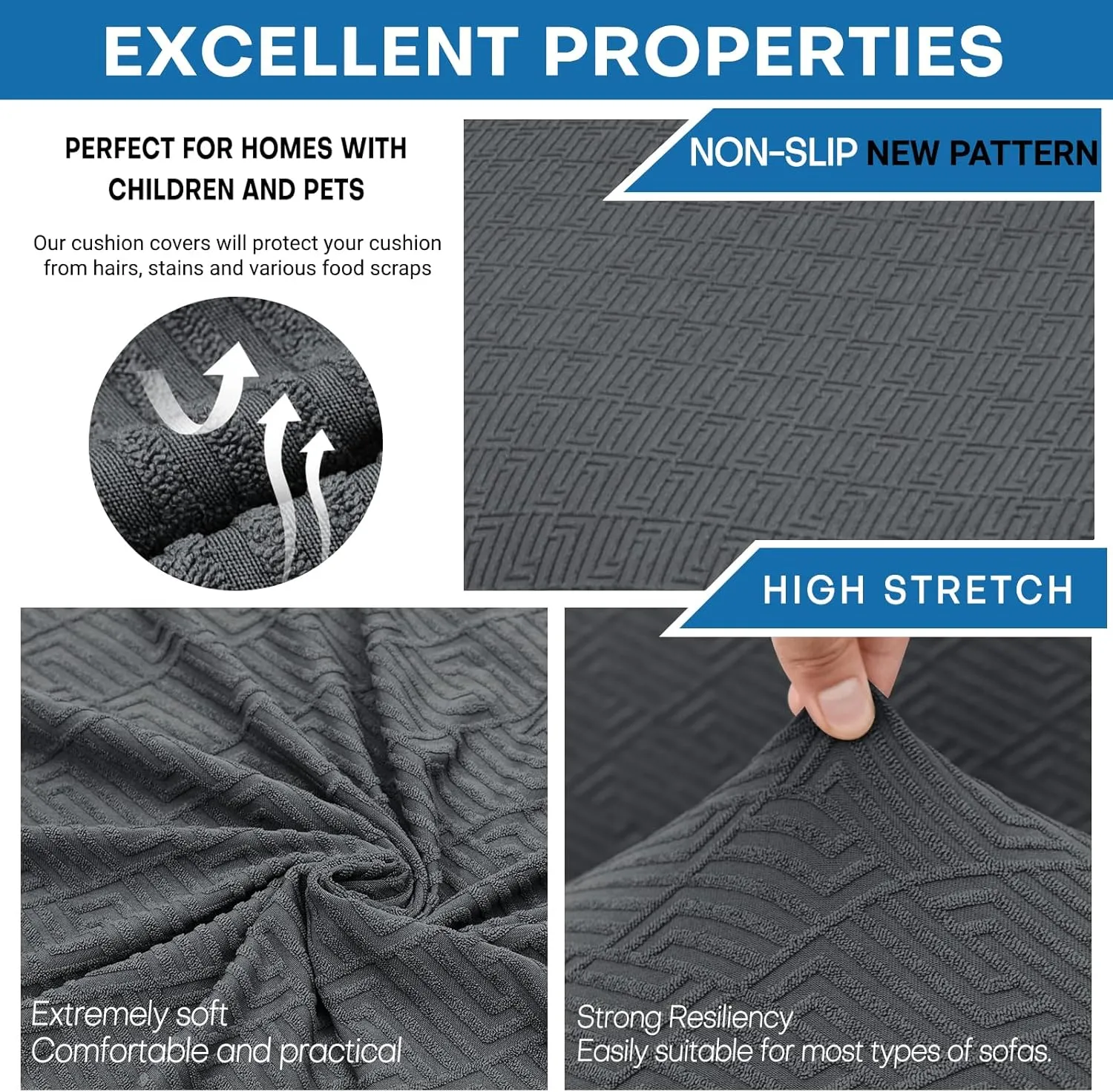 XINEAGE 2025 New 4 Pieces Couch Covers for 3 Cushion Couch Super Stretch Thick Soft Sofa Cover Anti Slip Sofa Slipcover Dogs Cats Furniture Protector (Dark Gray, 71"-91")