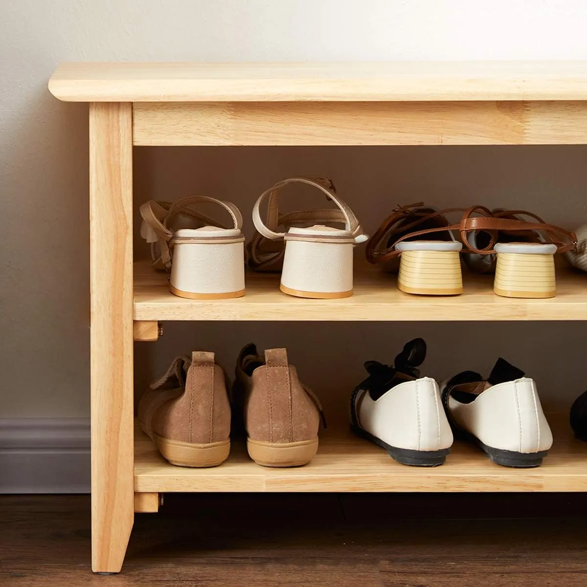 XKZG Storage Bench Wooden Shoe Bench Simple Style Wood Entryway Bench Shoe Rack (Natural,23.6")