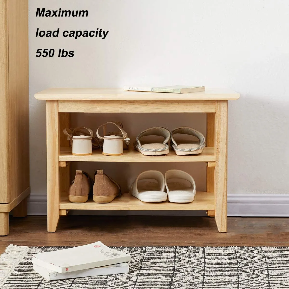 XKZG Storage Bench Wooden Shoe Bench Simple Style Wood Entryway Bench Shoe Rack (Natural,23.6")