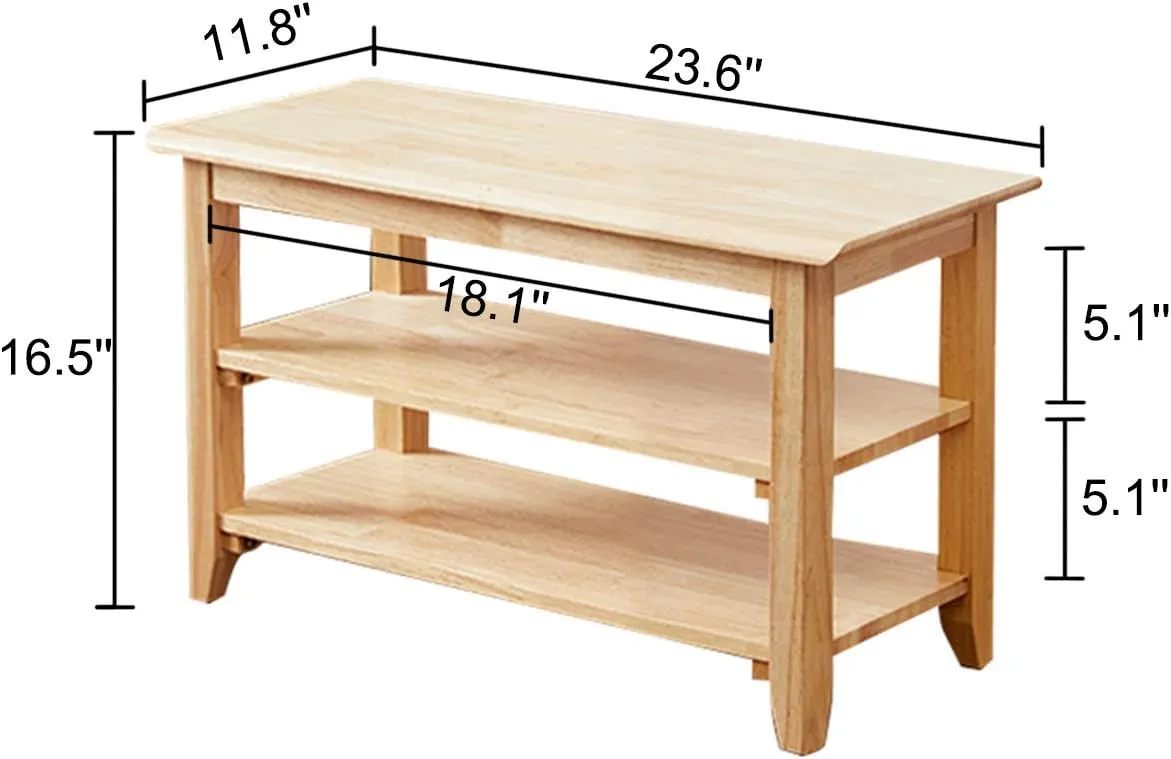 XKZG Storage Bench Wooden Shoe Bench Simple Style Wood Entryway Bench Shoe Rack (Natural,23.6")