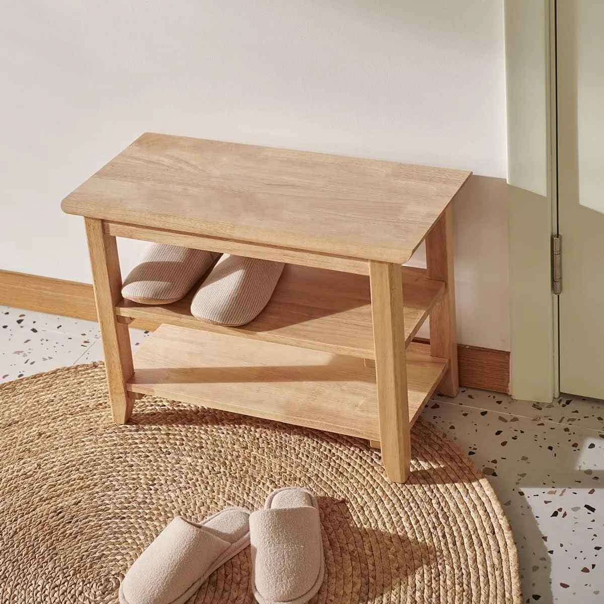 XKZG Storage Bench Wooden Shoe Bench Simple Style Wood Entryway Bench Shoe Rack (Natural,23.6")