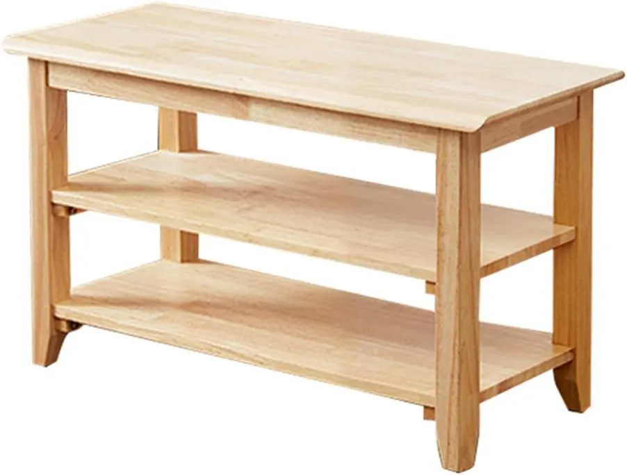 XKZG Storage Bench Wooden Shoe Bench Simple Style Wood Entryway Bench Shoe Rack (Natural,23.6")