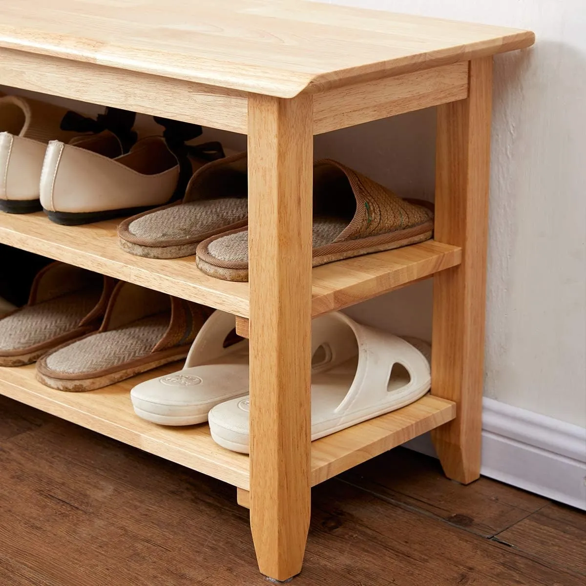 XKZG Storage Bench Wooden Shoe Bench Simple Style Wood Entryway Bench Shoe Rack (Natural,23.6")