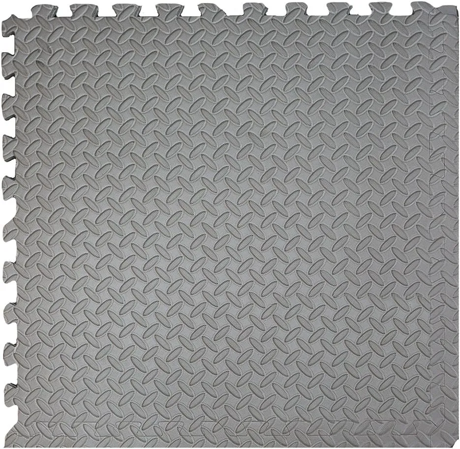 Xspec 3/8" Thick 100 sq. ft. (25 pcs) Gym EVA Foam Floor Mats (24" x 24") | Steel Pattern, Grey