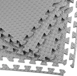 Xspec 3/8" Thick 100 sq. ft. (25 pcs) Gym EVA Foam Floor Mats (24" x 24") | Steel Pattern, Grey