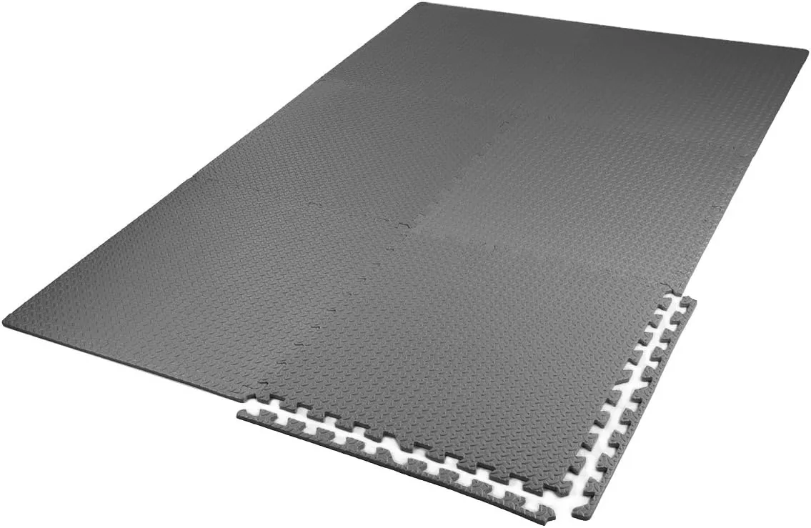 Xspec 3/8" Thick 100 sq. ft. (25 pcs) Gym EVA Foam Floor Mats (24" x 24") | Steel Pattern, Grey