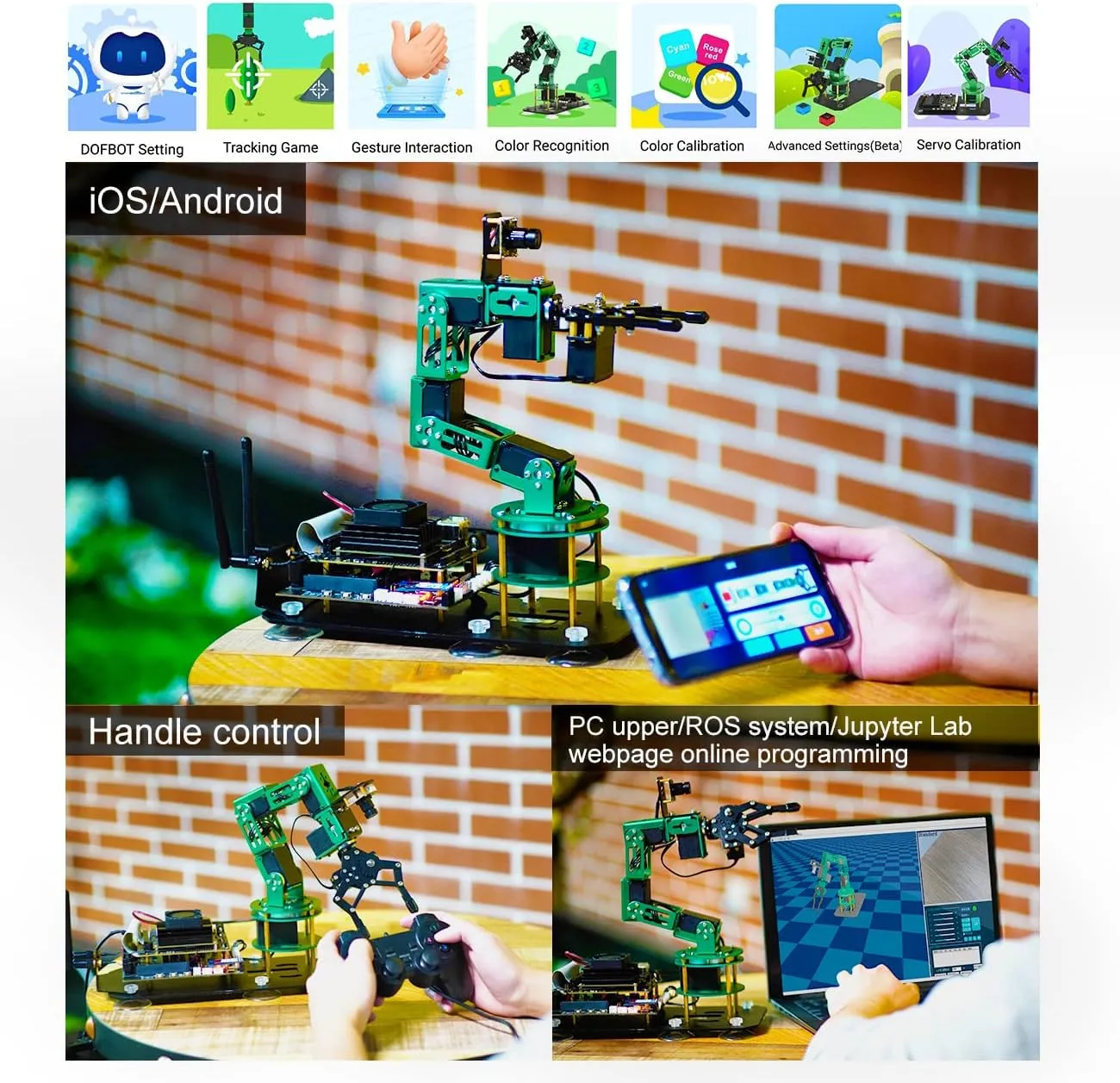 Yahboom Robot Arm for Jetson Nano 4GB 6-DOF AI Robotic Hand for Adults App Controlled ROS Programmable Open Source Robotics with Camera Visual Identity (with Jetson Nano B01)