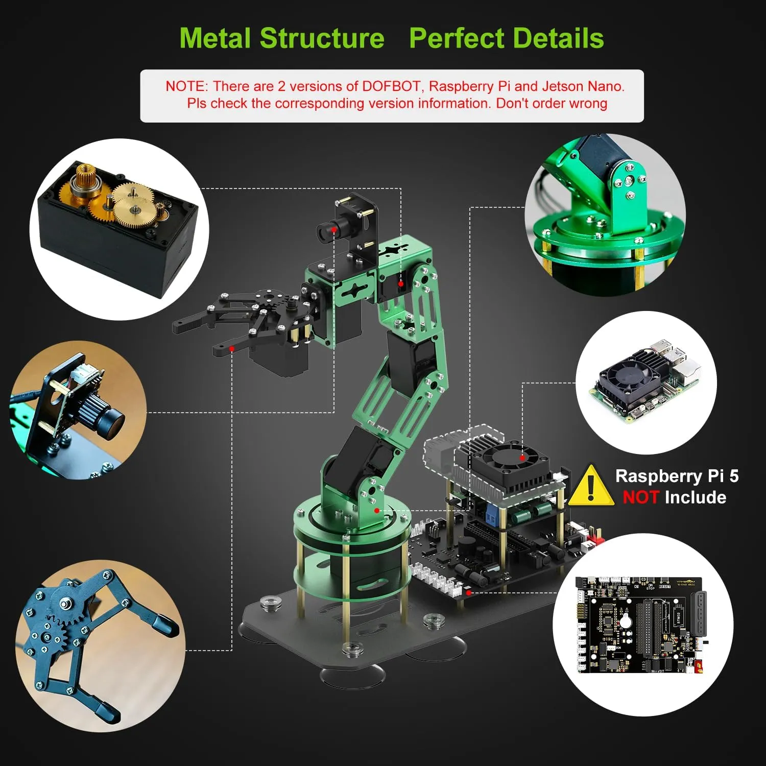 Yahboom Robotic Arm Kit with Raspberry Pi5 16GB RAM Python AI Electronic DIY Robot Building with Camera for Adults OpenCV (RPI-DOFBOT-Pi 5-16GB)
