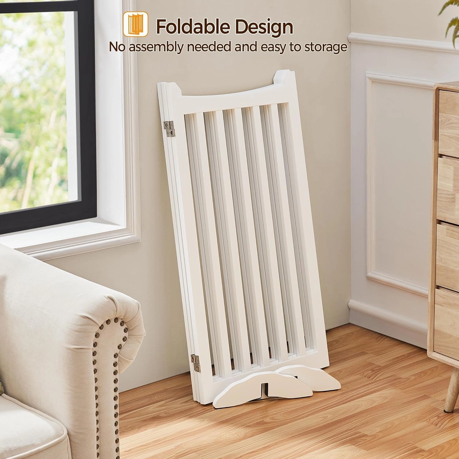 Yaheetech Dog Gate 36" H Extra Large Freestanding Pet Gate 3-Panel Wooden Dog Fence with 2 Support Feet Folding Dog Gate for Indoor, Stairs, Doorways, Halls, Kitchen Pet Barrier White, 60" L x 36" H