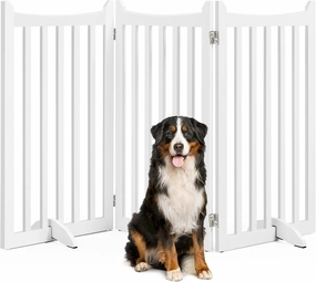 Yaheetech Dog Gate 36" H Extra Large Freestanding Pet Gate 3-Panel Wooden Dog Fence with 2 Support Feet Folding Dog Gate for Indoor, Stairs, Doorways, Halls, Kitchen Pet Barrier White, 60" L x 36" H